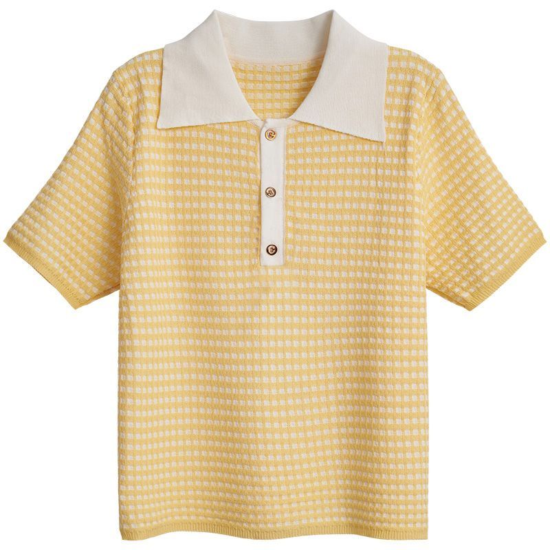 Áo polo Dệt Kim Tay Ngắn Phồng Phối Màu Sắc Tương Phản Thời Trang Mùa Hè Cho Nữ