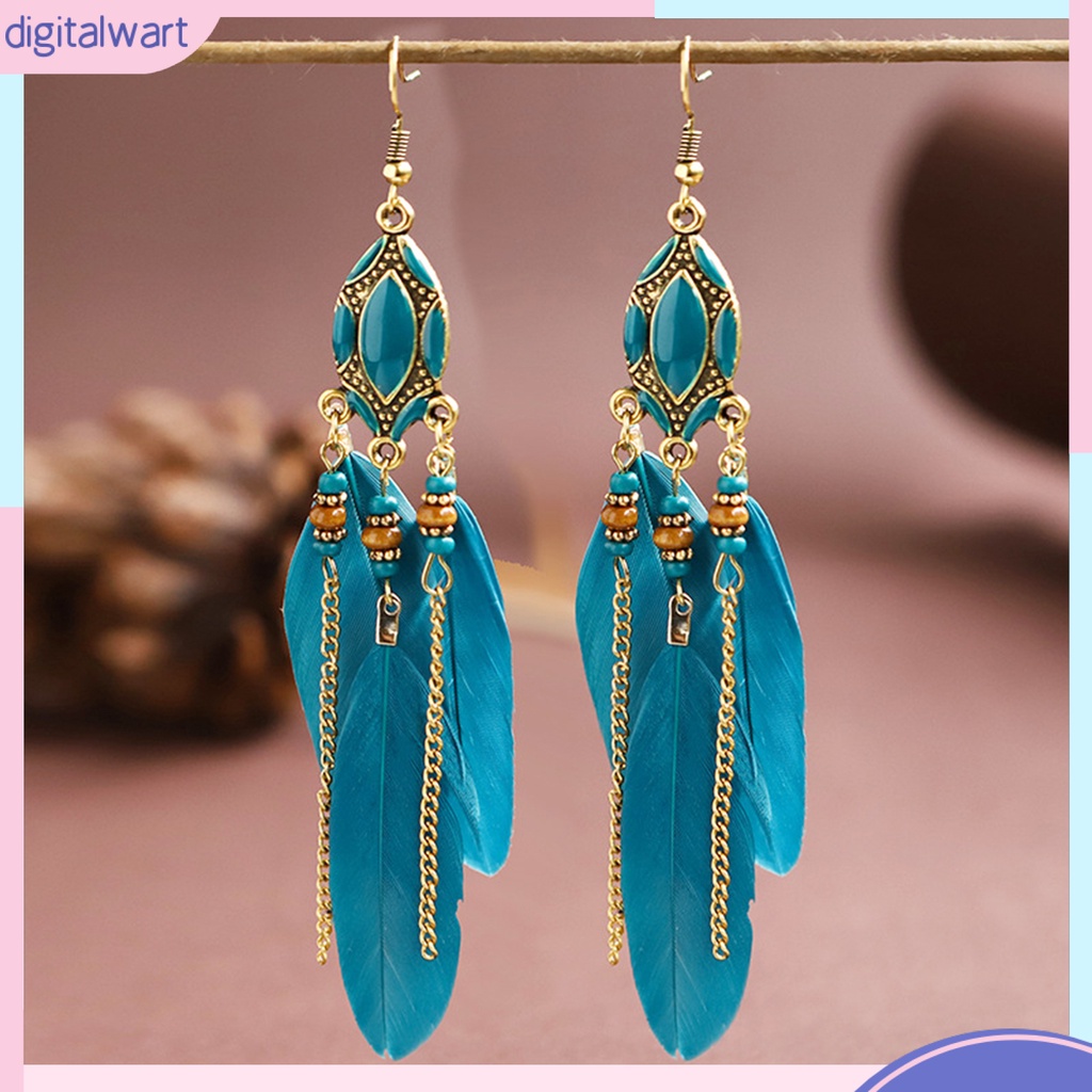 1 Đôi Bông Tai Dáng Dài Hình Lông Vũ Nhiều Màu Thời Trang Dự Tiệc