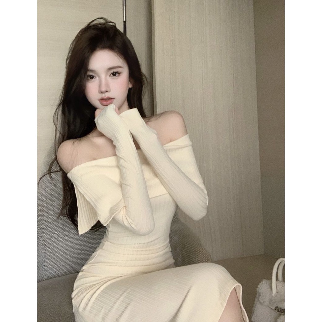 Đầm Midi Một Mảnh Ôm Dáng Hở Một Bên Vai Gợi Cảm Cho Nữ