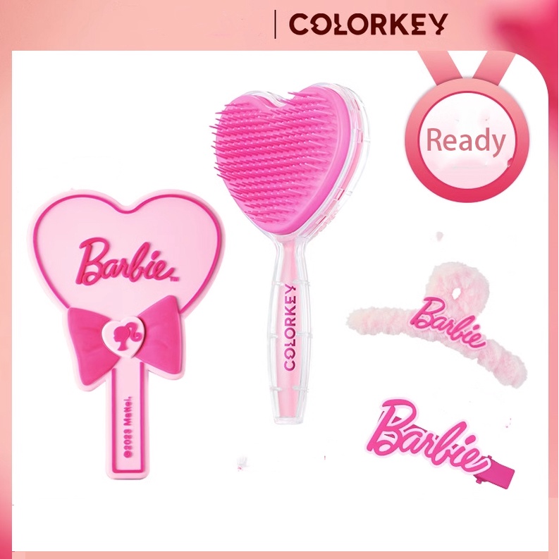Barbie colorkey karachi mirror bow pink tie heart-shaped hand held mirror comb