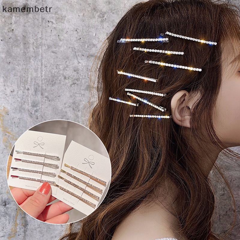 Set 2 / 4 Kẹp Tóc Kim Loại Đính Đá Thời Trang Cho Nữ
