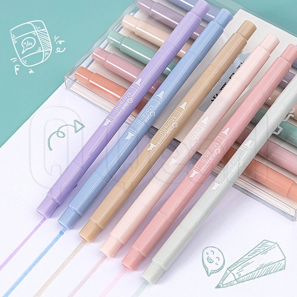 Set 6 Bút Đánh Dấu Hai Đầu Nhiều Màu Sắc Phong Cách Ins Dành Cho Học Sinh / Văn Phòng