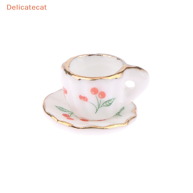 1 Set / 2 / 1: 12 Bộ Chén Đĩa Gốm Họa Tiết Trái Cherry Trang Trí Nhà Búp Bê