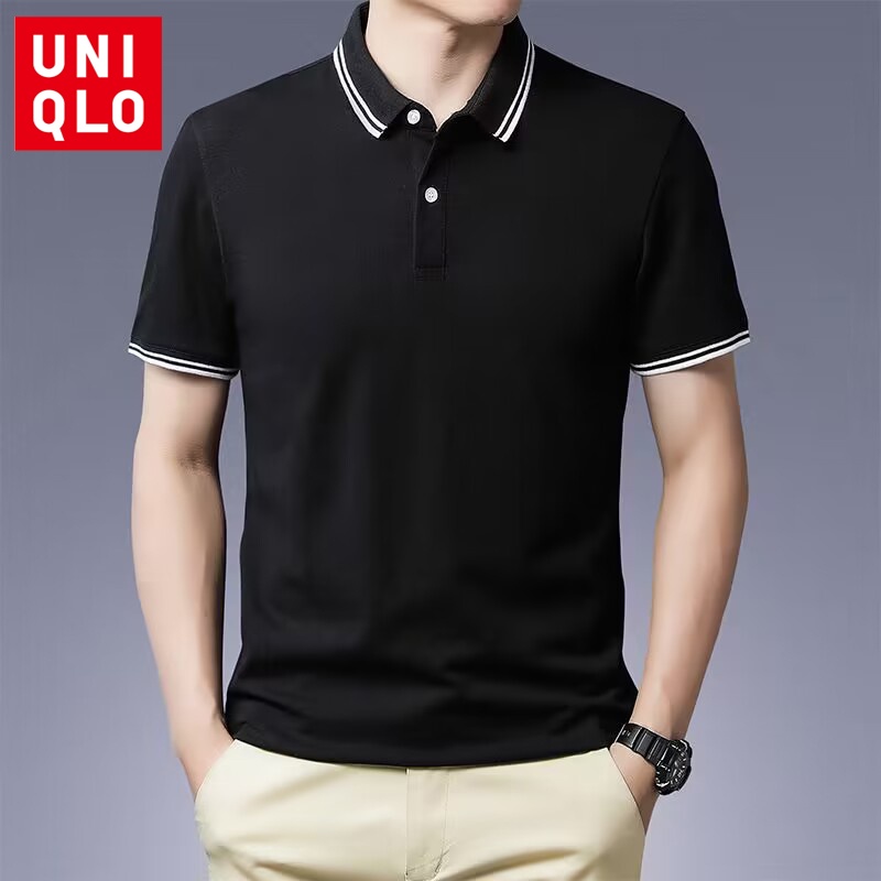 Uniqlo Áo polo Tay Ngắn Vải Lụa Lạnh Màu Trơn Thời Trang Cao Cấp Cho Nam