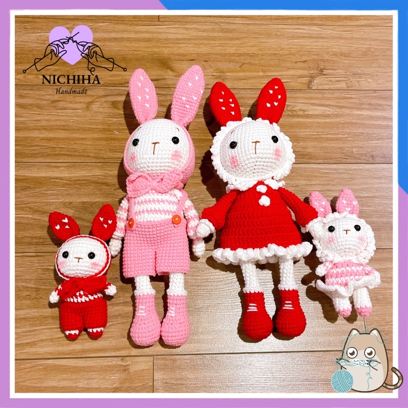 Gấu bông, Thỏ mimi handmade cao cấp Amigurumi - Búp bê Thỏ bông len móc tay thủ công dễ thương làm quà cho bé