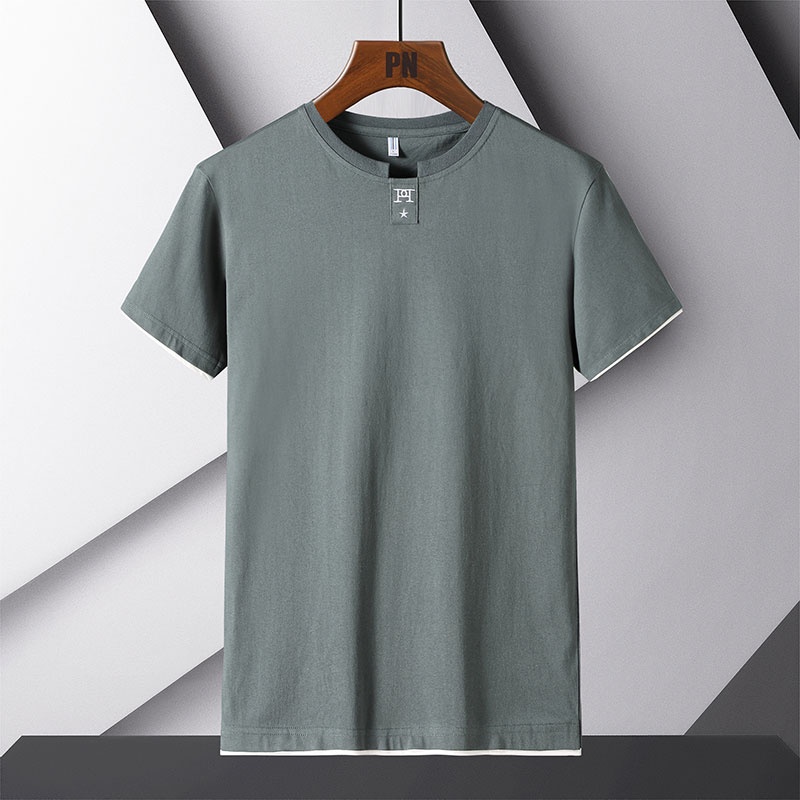 Áo Thun Cotton Ngắn Tay Cổ Tròn Dáng Suông Màu Trơn Thời Trang Mùa Hè Cho Nam