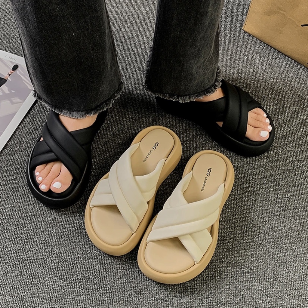 Huaqoo Dép bánh mì guốc dép sandal nữ Màu Sắc Đơn Giản Thoải Mái Cao Gót Chống Trơn Trượt dép đế xuồng 32ZHDLX072709