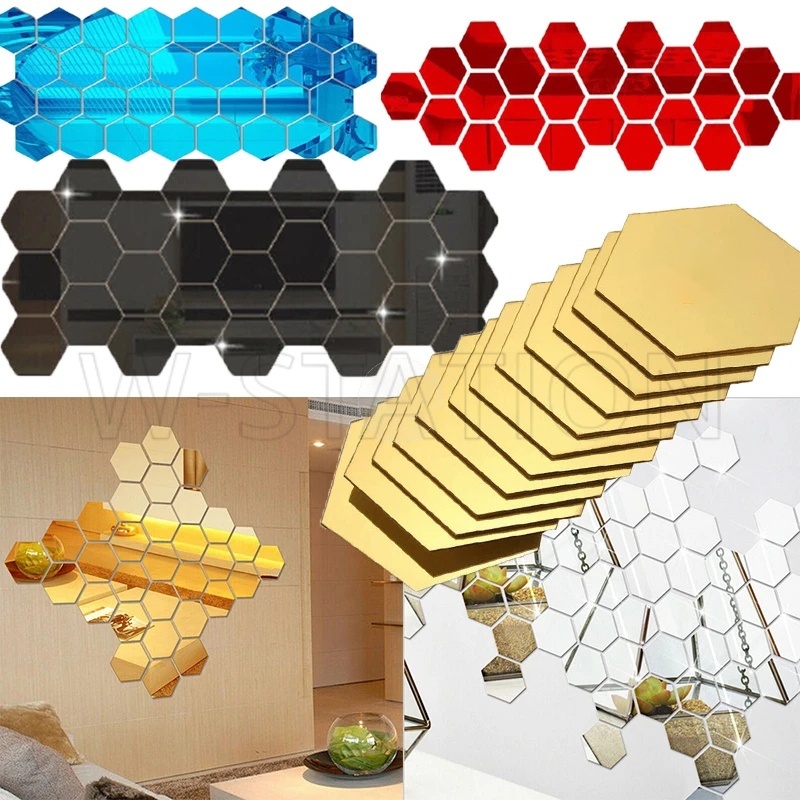 Gương Dán Tường Bằng Acrylic Hình Lục Giác 3D Nhiều Màu Sắc Dùng Trang Trí Phòng Khách / Phòng Ngủ