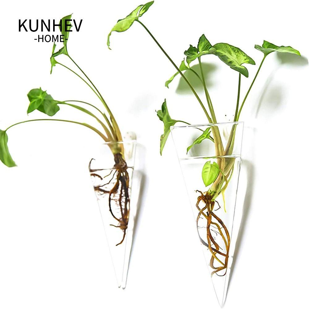 KUNHEV Chậu Kính Trồng Cây Thủy Canh Treo Tường Hình Nón Trong Suốt Tối Giản Trang Trí Nhà Cửa / Văn Phòng