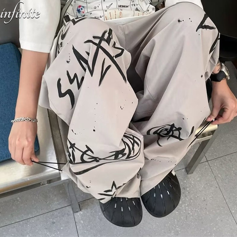 Quần ống rộng Họa Tiết graffiti Phong Cách retro Mỹ Thời Trang Cho Nam