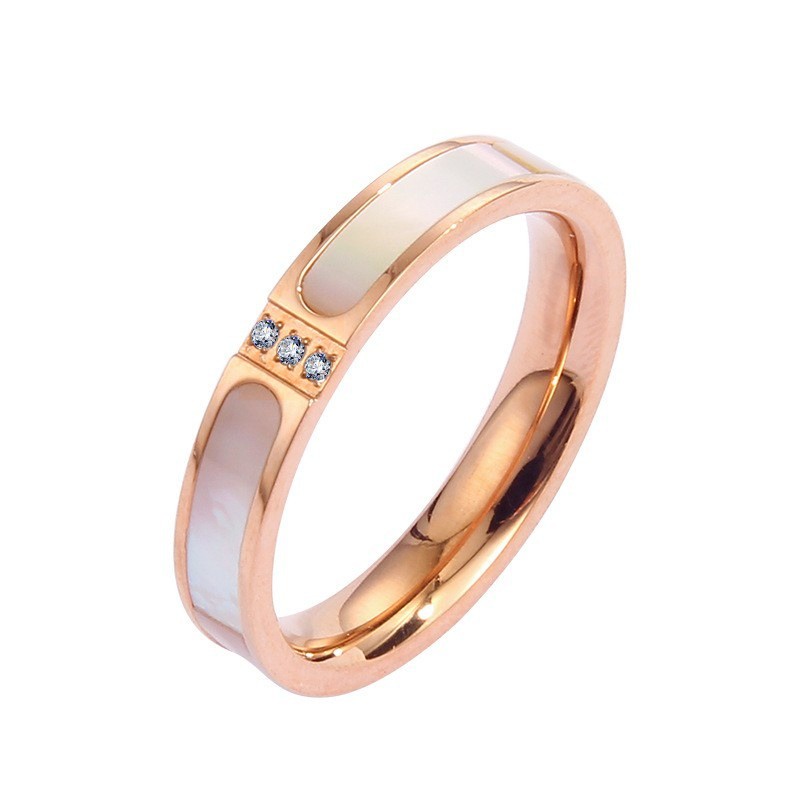 Nhẫn Thép Titan Mạ Vàng Hồng 18K Đính Đá Sang Trọng Cho Nữ