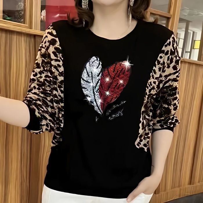 Áo Thun Tay Dài Cổ Tròn Dáng Rộng Thời Trang Mùa Thu Cho Phụ Nữ Trung Niên