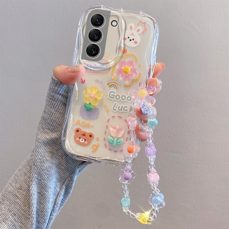 Đối với samsung a02 m02 a022 m022 a02s a025 m02s f02s a03 a10 a10s m10s búp bê dễ thương vỏ điện thoại hình hoạt hình gợn sóng lớn có vòng đeo tay cho bé gái