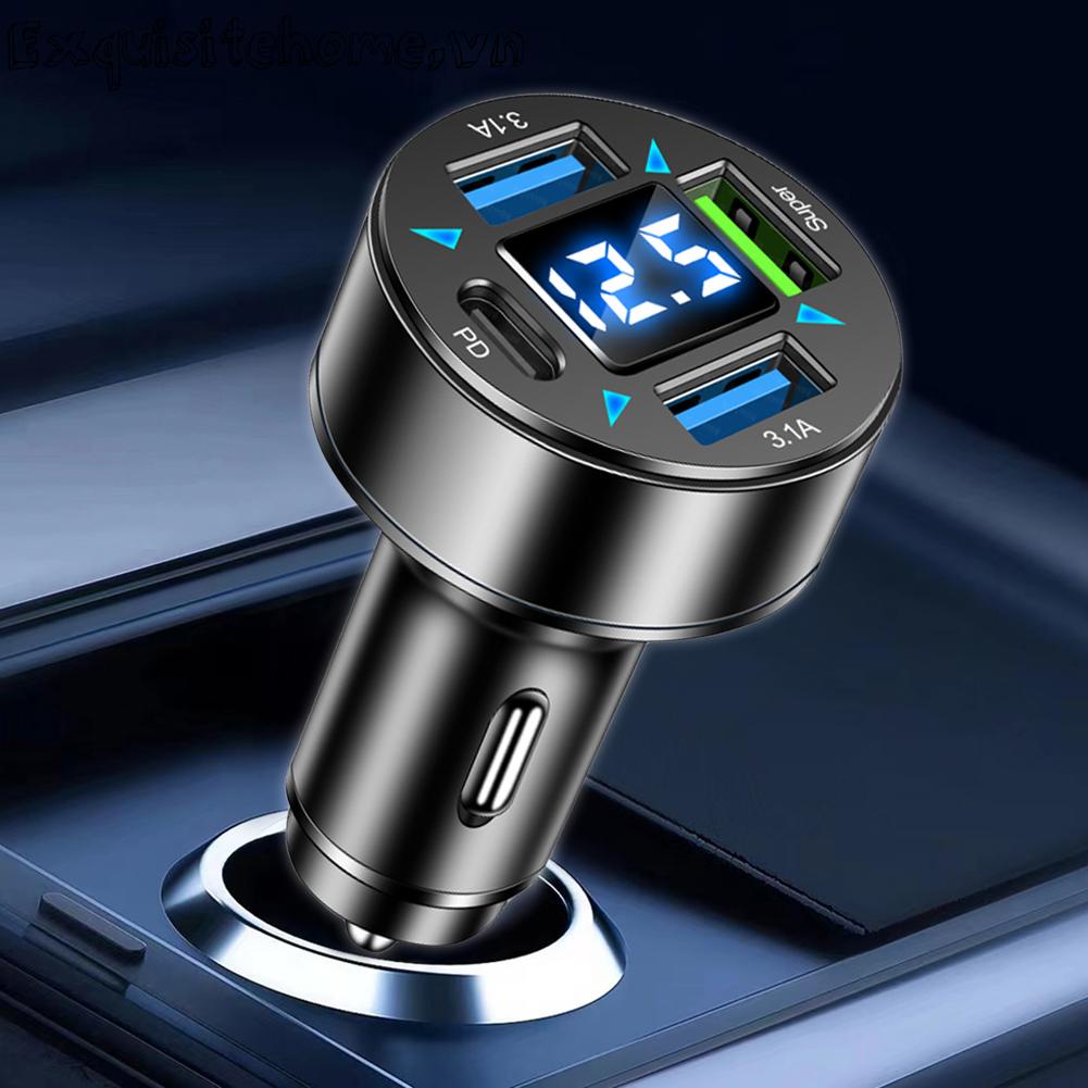 Bộ sạc ô tô 66w bộ chuyển đổi nguồn ánh sáng xanh 4-port usb pd qc 3.0 cho iphone samsung
