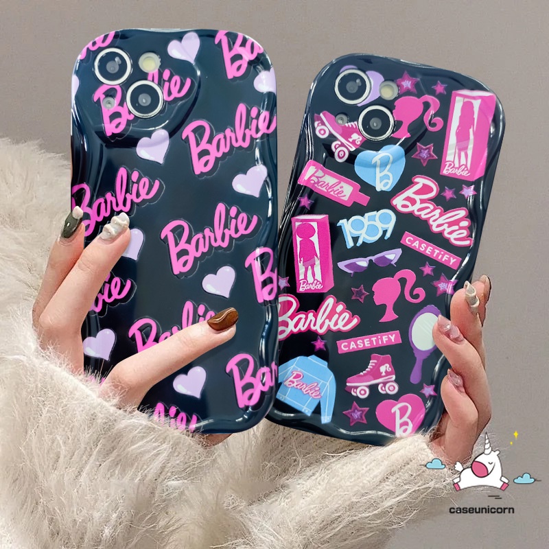 Phim hoạt hình thời trang barbie english letters label stickers case tương thích cho iphone xr 7 6 8 6s plus 14 13 11 12 pro max x xs max se 2020 ốp lưng tpu mềm 3d gợn sóng chống va đập