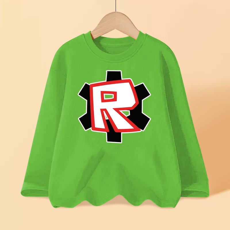 10-11-12 tuổi bé trai áo sơ mi dài tay roblox in t-shirt cotton quần áo mùa thu
