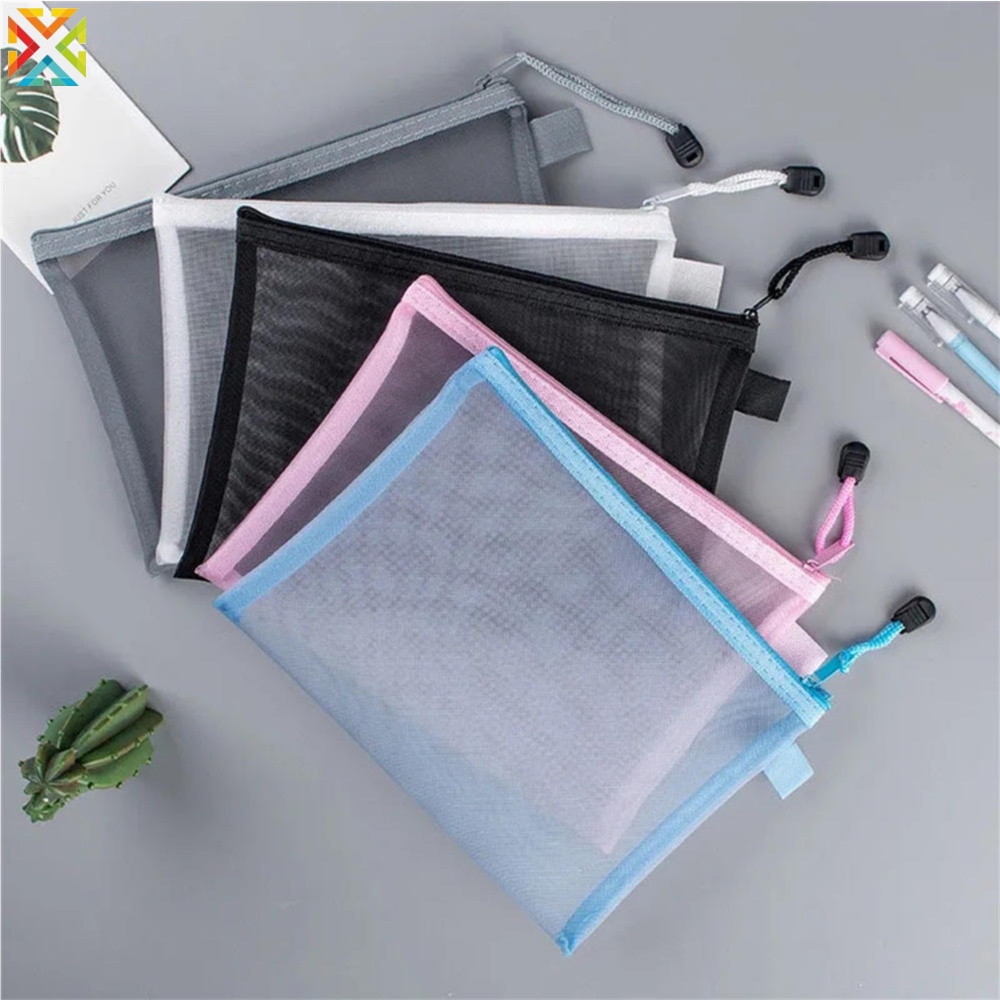Túi đựng hồ sơ lưới nylon a4 a5 dây kéo trong suốt túi đựng thông tin giấy văn phòng túi đựng bút sinh viên