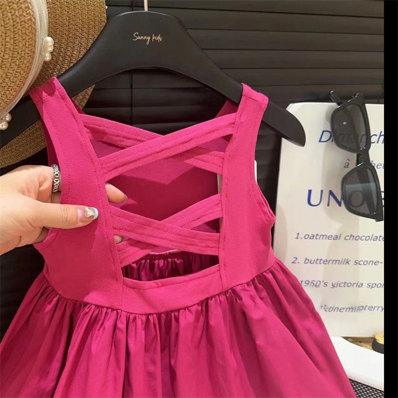 Đầm Hai Dây Màu Trơn Thời Trang Mùa Hè Hàn Quốc Cho Bé Gái