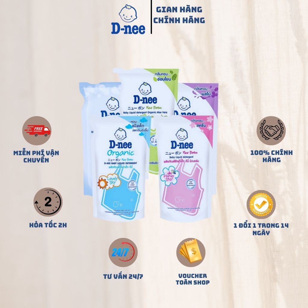 (COMBO 5 TÚI)  Nước giặt quần áo em bé Dnee túi 550ml- Chính hãng Công ty Đại Thịnh