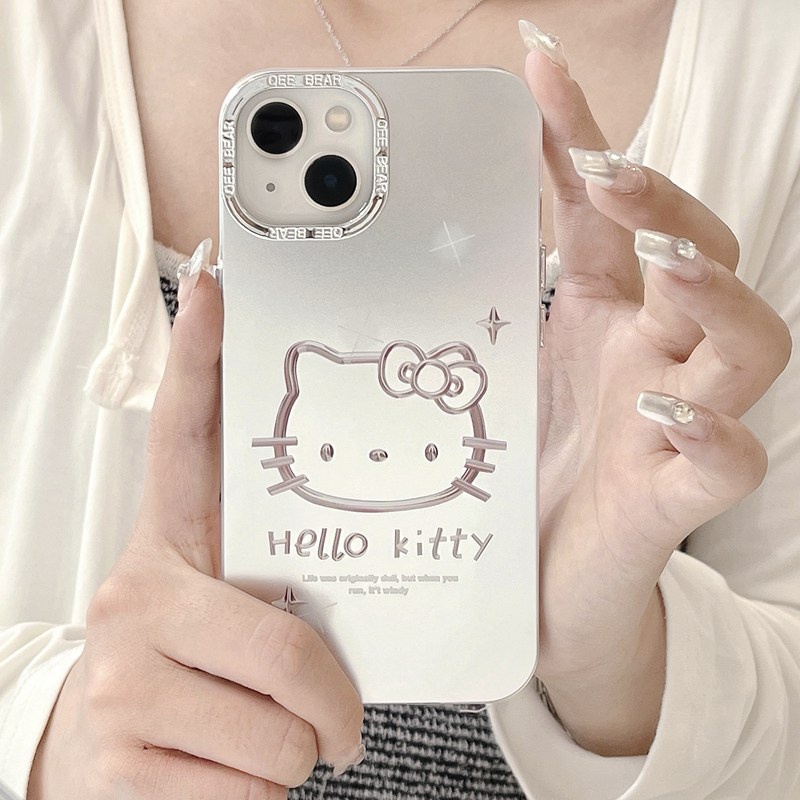 Ốp lưng mềm màu bạc mạ điện sang trọng màu bạc love hello kitty cat dành cho iphone xr xs max ip apple iphone 11 12 13 14 15 pro max 14 plus thời trang nữ khá đẹp