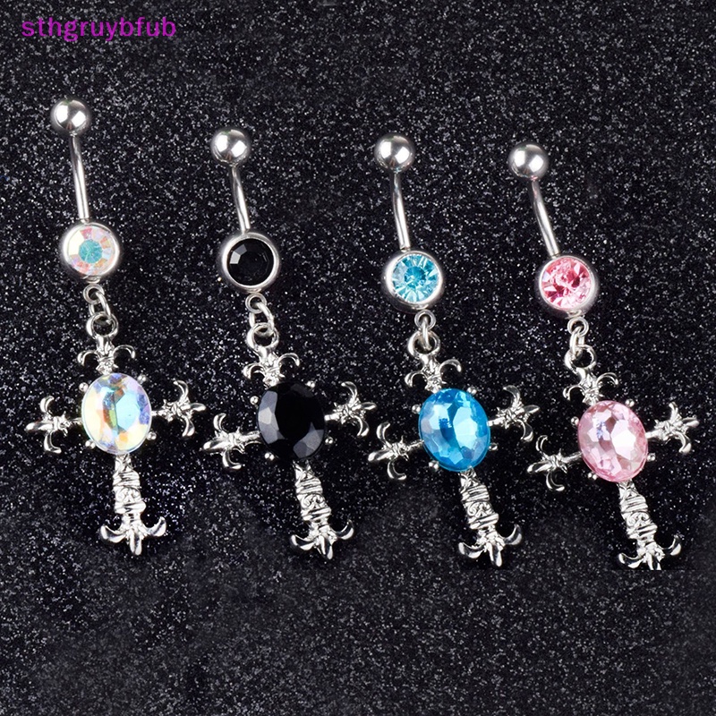 Sthb thép không gỉ cross dangle nút thắt lưng vòng thời trang punk mát rốn móng tay cho phụ nữ pha lê rhinestone trang sức cơ thể vn