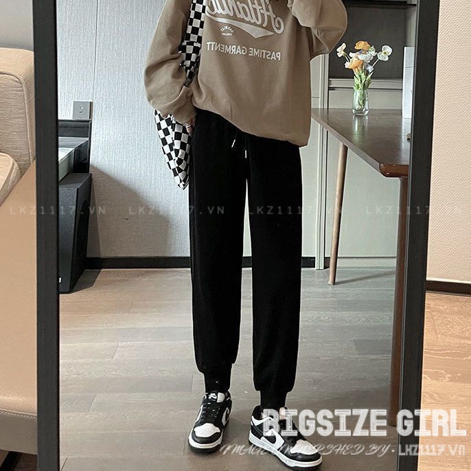 Quần Dài Nữ Quần Tây lưng cao Bigsize Quần Jogger Nỉ cạp chun lưng thun dáng suông thiết kế dây rút đen mùa đông Phong Cách hàn quốc đẹp Thanh Lịch cho nữ