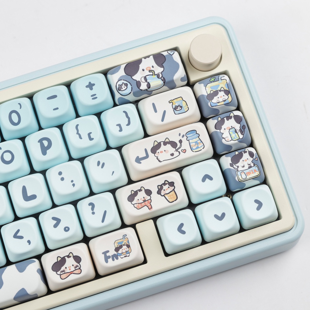 Con Bò Keycaps Màu Chuyển Sắc MOA Profile Hoạt Hình Dễ Thương PBT Dye Sub Bàn Phím Cơ Keycap