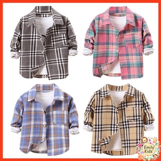 Ready stocks 2-8y trẻ em áo sơ mi kẻ sọc kiểm tra polo cotton dài tay thời trang hàn quốc áo sơ mi mùa xuân cho bé trai và bé gái