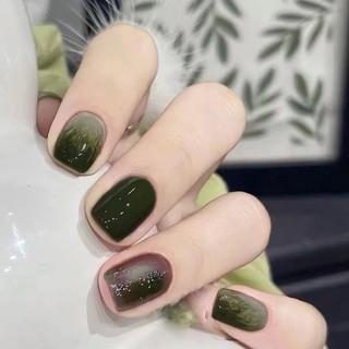 Dark green smudged fake nails square false nails 24 chiếc / hộp r776