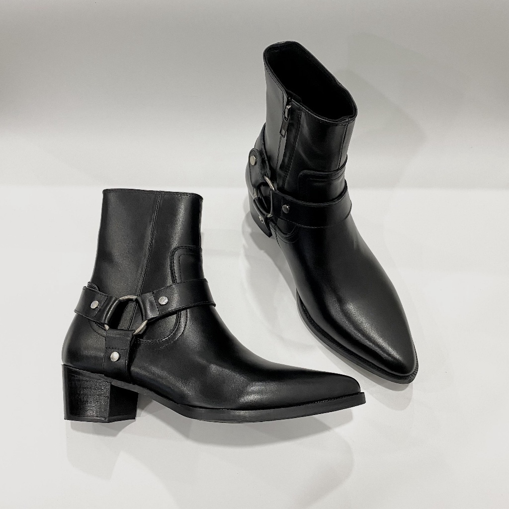 Giày Harness Boots Da Bò Nguyên Tấm Cao Cấp Nhập Khẩu Gót 5cm Mũi Nhọn