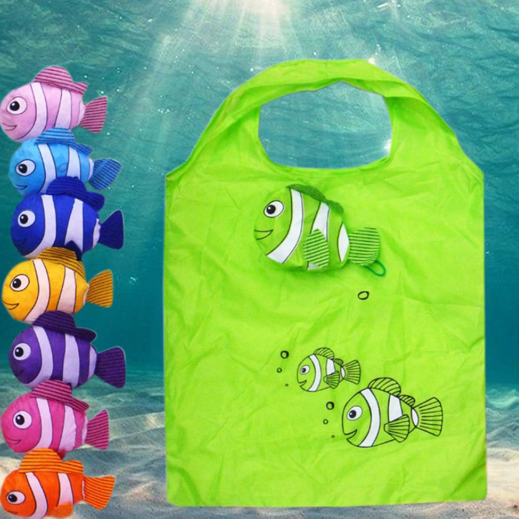 1 pc dung tích lớn cá hề túi mua sắm động vật túi xách có thể gập lại du lịch tote tái sử dụng hàng tạp hóa di động không có dây kéo dày bền đơn giản đầy màu sắc đơn giản