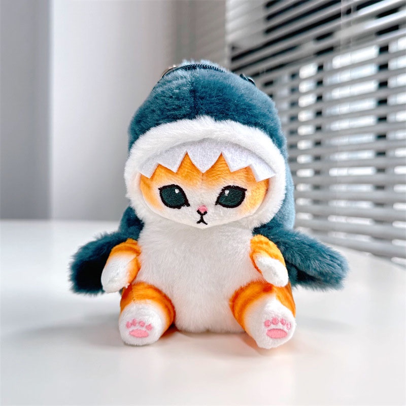 Cá mập dễ thương mèo sang trọng zero wallet túi tai nghe túi hoạt hình mặt dây chuyền móc khóa xe hơi