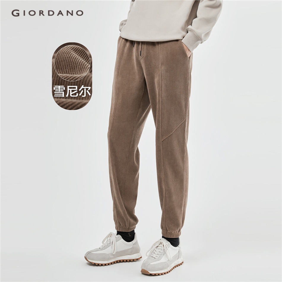 Quần jogger GIORDANO 18113924 nhung kẻ lưng thun co giãn thời trang cho nam