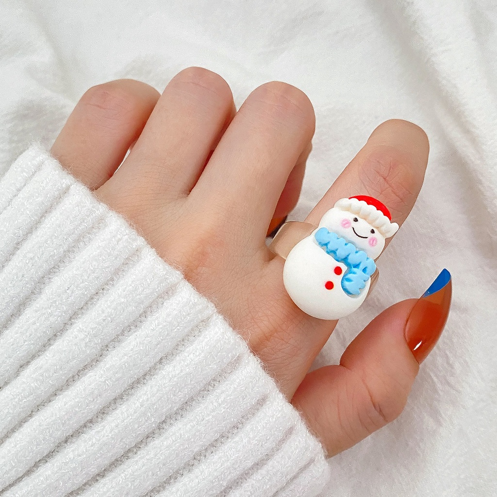 Hàn quốc instagram giáng sinh cá tính nhẫn hoạt hình dễ thương ông già noel elk snowman resin ring 100 với trang trí nữ bạn gái món quà giáng sinh