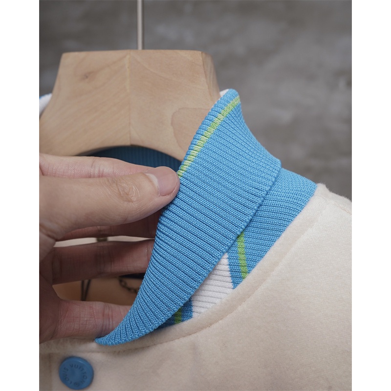 L-v-fw blue green collated duck baseball coat với sợi len được làm bằng máy ngang, phong cách unisex