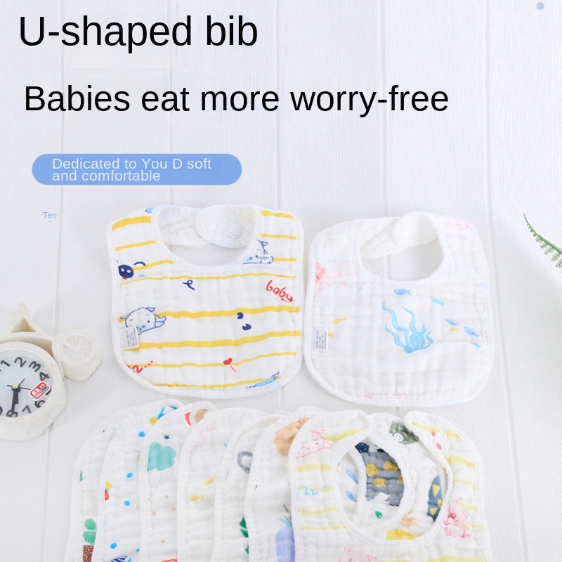 Bib burp u-shaped seersucker bib six-layer baby đồ dùng cho bà mẹ và trẻ em baby in yếm nước bọt khăn gạc