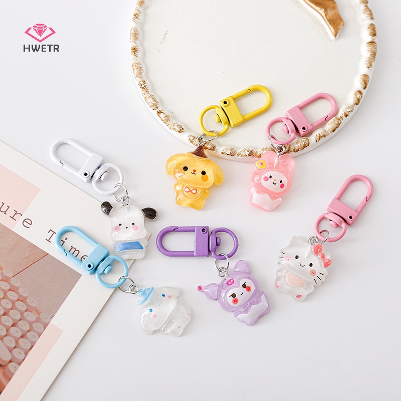 Hwetr sanrio keychain keyring for friend couple bag hello kitty mặt dây chuyền xe hơi airpods hộp điện thoại charm phụ kiện trang sức mới