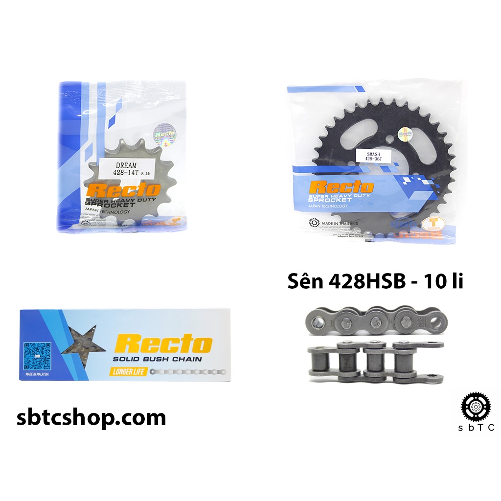 NSD Nhông sên dĩa Recto đen 428HSB 10 li ly Suzuki GD GD110 Viva Smash chính hãng Thái Lan