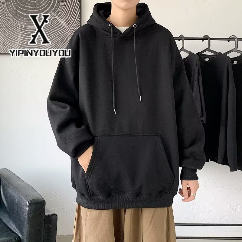 Áo hoodie YIPINYOUYOU cotton dáng rộng dài tay đơn giản màu trơn phong cách thể thao thời trang dành cho nam