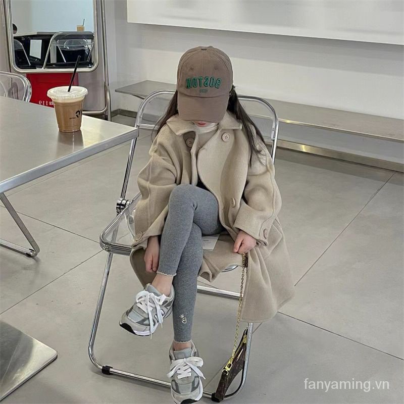 Áo khoác len bé gái rộng rãi áo khoác len bé gái 2023 áo khoác kaki siêu dễ thương thu đông phong cách mới hàn quốc giản dị awkh