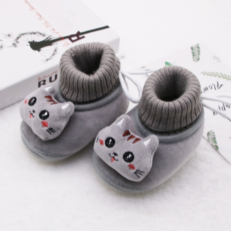 Bé trai bé gái giày bông trẻ sơ sinh trẻ sơ sinh mèo con cộng với nhung snow boots sơ sinh dễ thương đế mềm giày đi bộ mềm