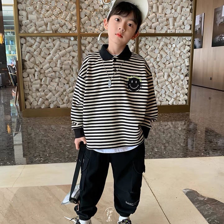 Áo sweater Tay Dài Họa Tiết Kẻ Sọc Phong Cách Hàn Quốc Thời Trang Cho Bé Trai