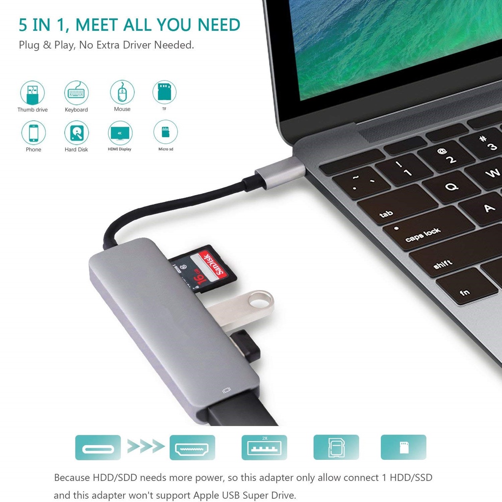 Usb 3.1 type-c hub to hdmi-tương thích adapter 4k thunderbolt 3 usb c hub tf sd reader slot pd cho macbook pro / air / huawei mate