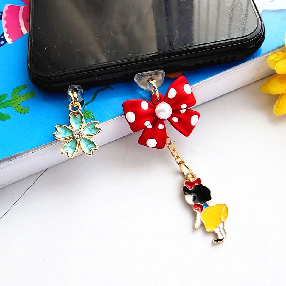 Nút Cắm Chống Bụi Kiểu Nơ Đính Ngọc Trai Dễ Thương Cho Điện Thoại Di Động