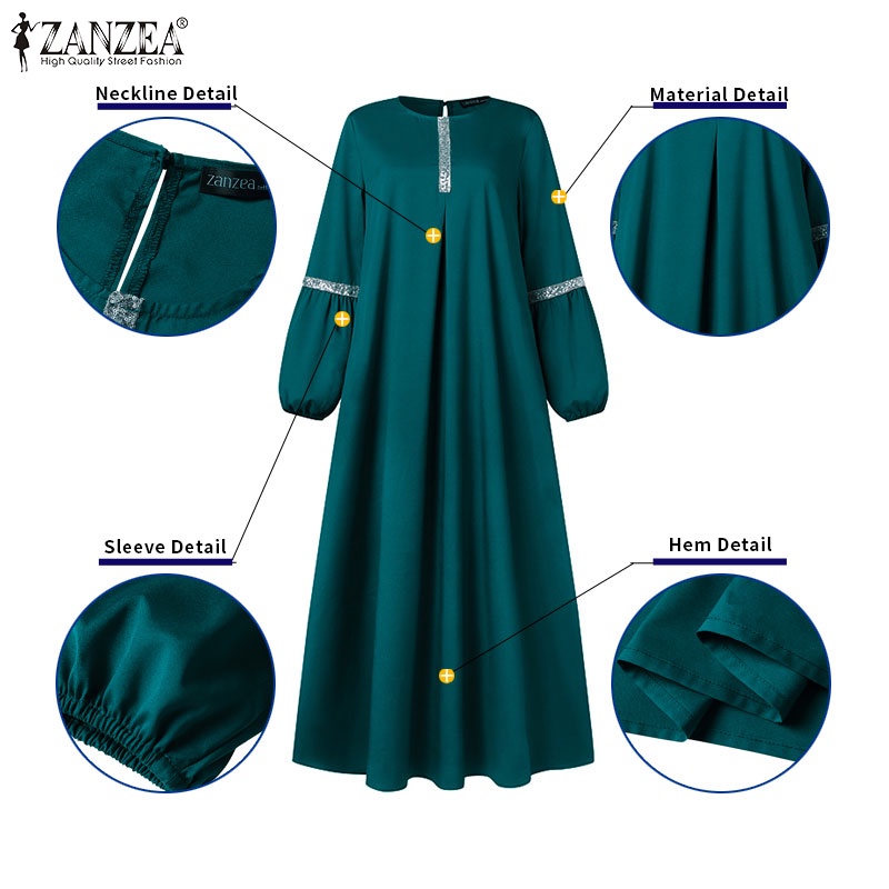 Zanzea Đầm Nữ Dài Tay Phối Ren Thời Trang