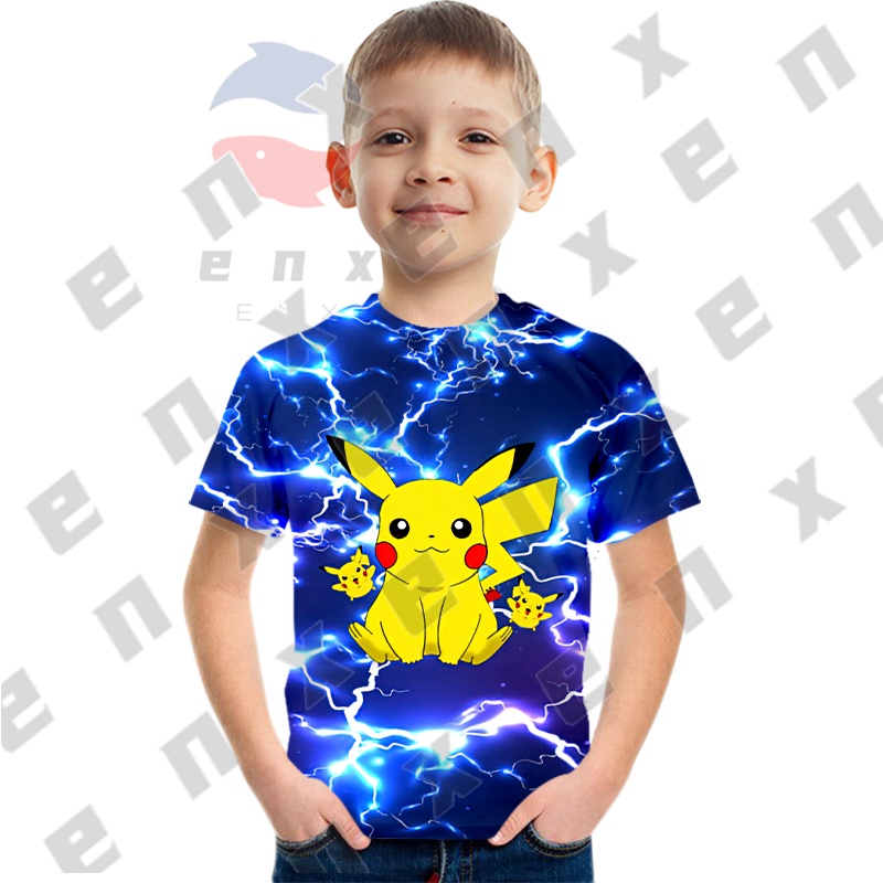 Áo Thun Cộc Tay In Hình Pikachu Cho Bé 3-13 Tuổi