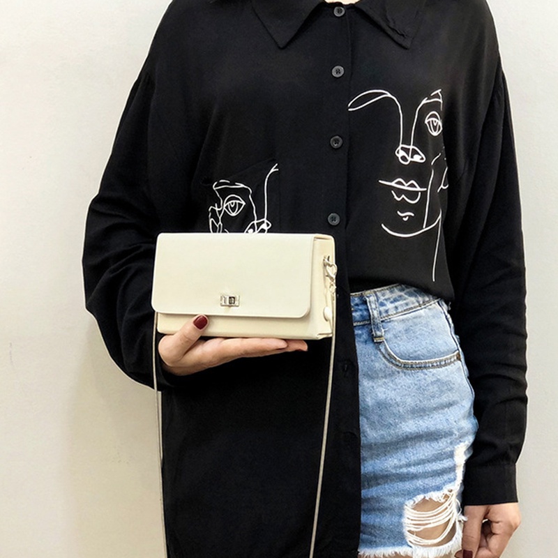 Túi Đeo Chéo Hình Vuông Nhỏ Màu Trơn Phong Cách Hàn Quốc Dễ Phối Đồ Thời Trang Cho Nữ