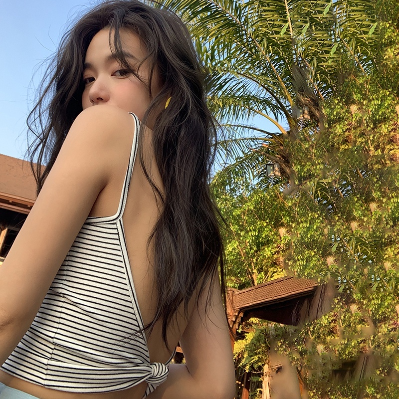 Áo Tank Top Dệt Kim Sát Nách Kẻ Sọc Kiểu Hàn Quốc Thời Trang Mùa Hè Cho Nữ