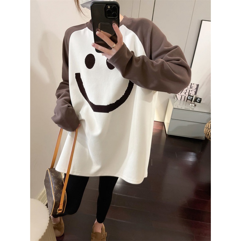 Áo Thun Tay Dài Oversized Cổ Tròn Cho Nữ