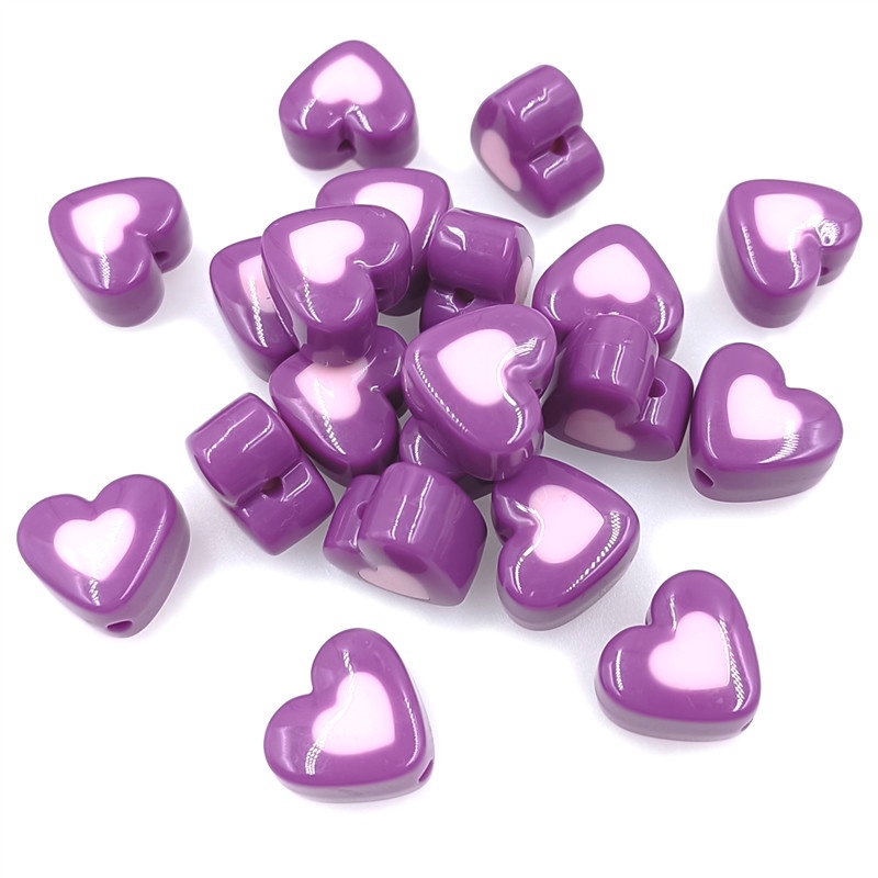 Set 10 Hạt Acrylic Hai Màu Sơn Hình Trái Tim Thời Trang Làm Trang Sức Vòng Tay / Vòng cổ